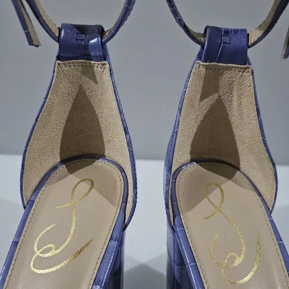 Sam Edelman Yaro Block Heel Sandal Purple Croc Embossed Leather Size 8.5