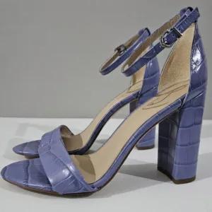 Sam Edelman Yaro Block Heel Sandal Purple Croc Embossed Leather Size 8.5