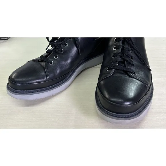 Samuel Hubbard Flight Sneaker Shoes Sz 8.5‎ Low-Top Black Leather Lace Up