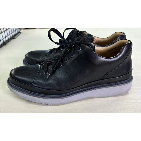 Samuel Hubbard Flight Sneaker Shoes Sz 8.5‎ Low-Top Black Leather Lace Up