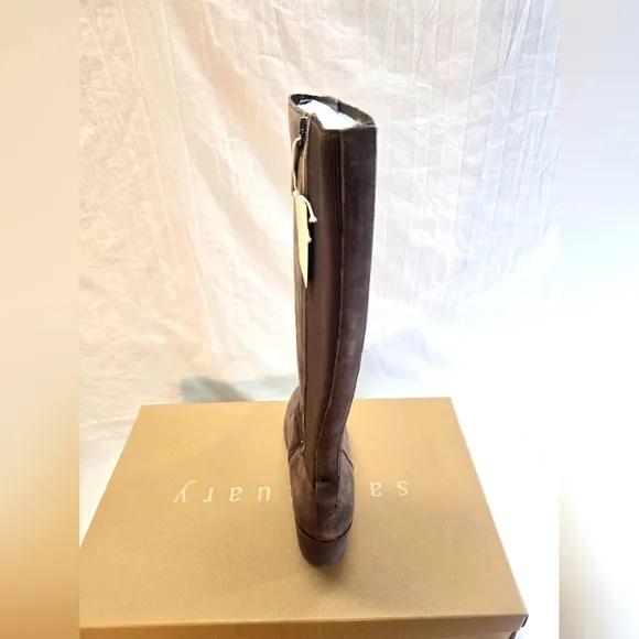 Sanctuary Women's Effect Wedge Knee High Boots Size 11 Brown Suede Zip Up New