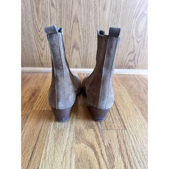 Sandro Leather Suede ankle boots Brown with elastic Size 36 Round Toe Block Heel