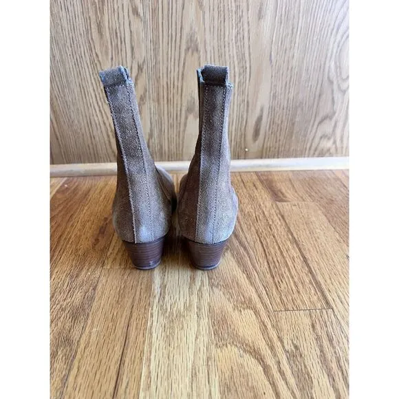Sandro Leather Suede ankle boots Brown with elastic Size 36 Round Toe Block Heel