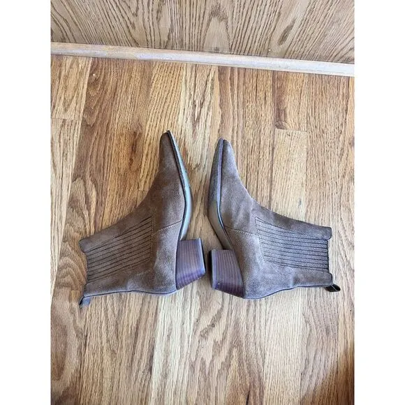 Sandro Leather Suede ankle boots Brown with elastic Size 36 Round Toe Block Heel