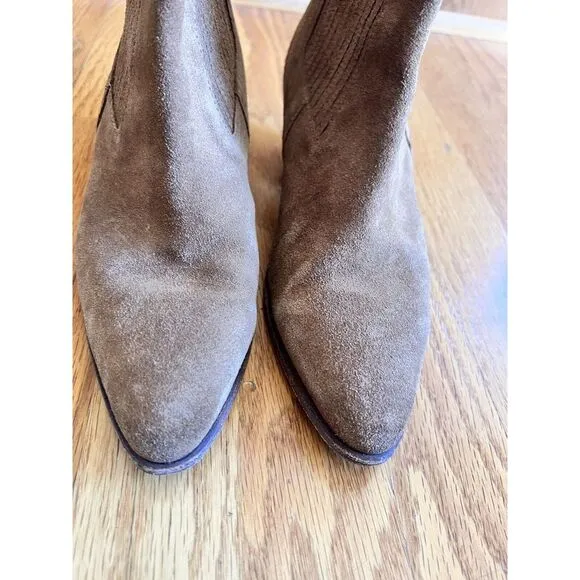 Sandro Leather Suede ankle boots Brown with elastic Size 36 Round Toe Block Heel