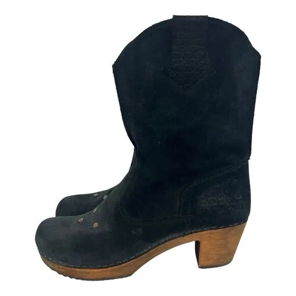 Sanita Women's Size 40 US 9 Black Suede Western Boots With Studded Accents