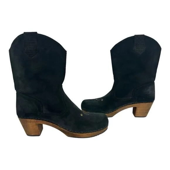 Sanita Women's Size 40 US 9 Black Suede Western Boots With Studded Accents
