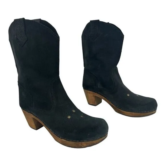 Sanita Women's Size 40 US 9 Black Suede Western Boots With Studded Accents