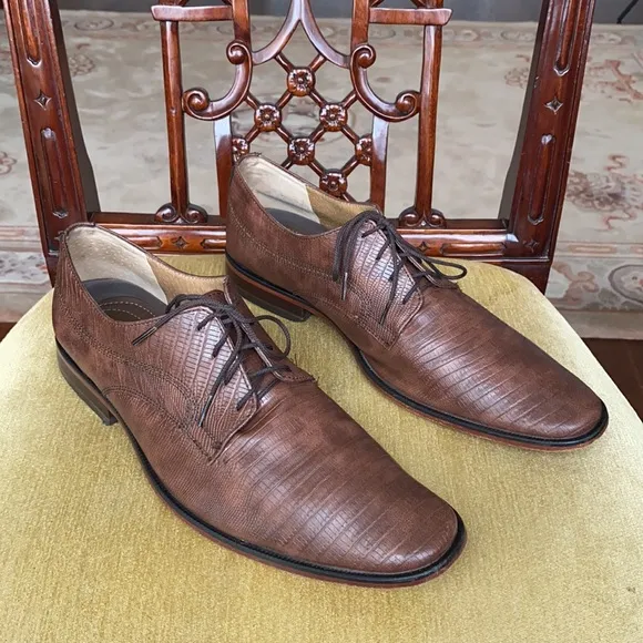Santini Brown Lizard Skin Leather Oxford Shoes US 9