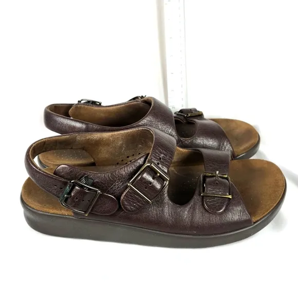 SAS Bravo Brown Tripad Heel 3 Strap Pebbled Leather Sandal Mens Shoes US Sz  11M