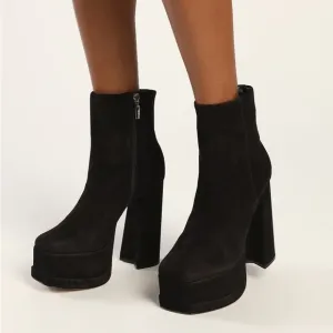 Schultz SELENE CASUAL NUBUCK BLACK PLATFORM HEELED BOOTIE
