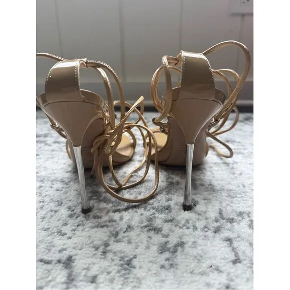 SCHUTZ ADELINE NWOB Beige/Nude Patent Strappy Sexy Heeled Sandal