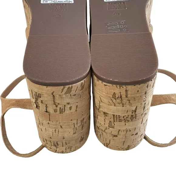SCHUTZ Bellina Platform Cork Wedge Sandals in Honey Beige Women’s Size 9.5B