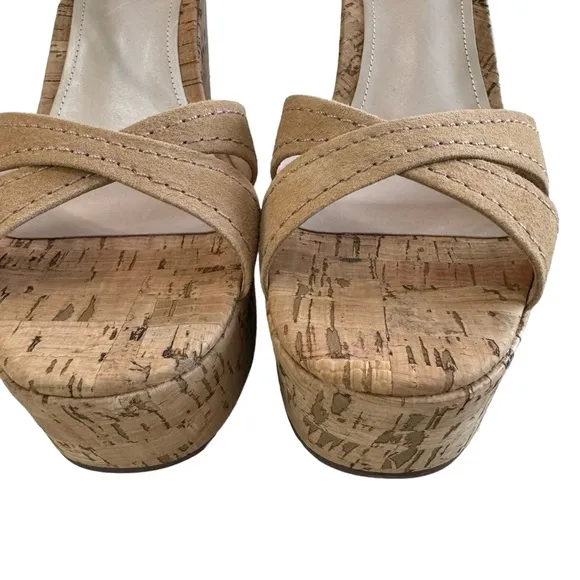 SCHUTZ Bellina Platform Cork Wedge Sandals in Honey Beige Women’s Size 9.5B