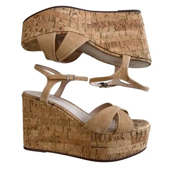 SCHUTZ Bellina Platform Cork Wedge Sandals in Honey Beige Women’s Size 9.5B