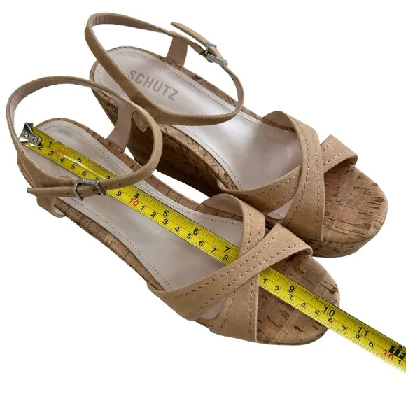 SCHUTZ Bellina Platform Cork Wedge Sandals in Honey Beige Women’s Size 9.5B