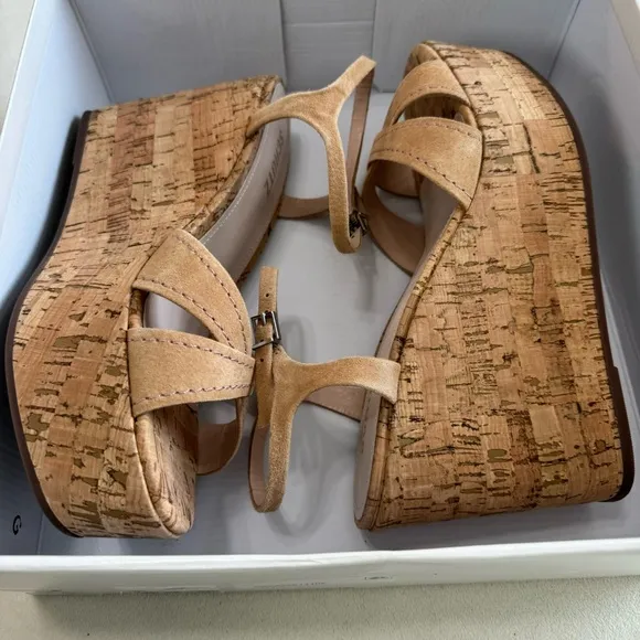 SCHUTZ Bellina Platform Cork Wedge Sandals in Honey Beige Women’s Size 9.5B
