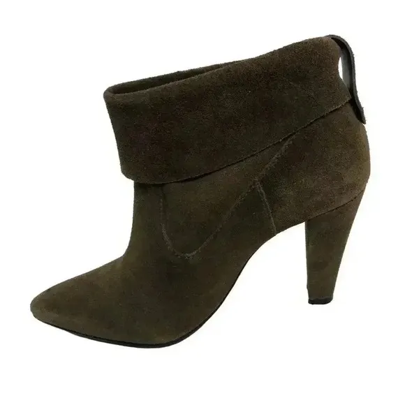 Schutz Brown Suede Heeled Foldover Heeled Booties Ankle Boots Women's Size 9