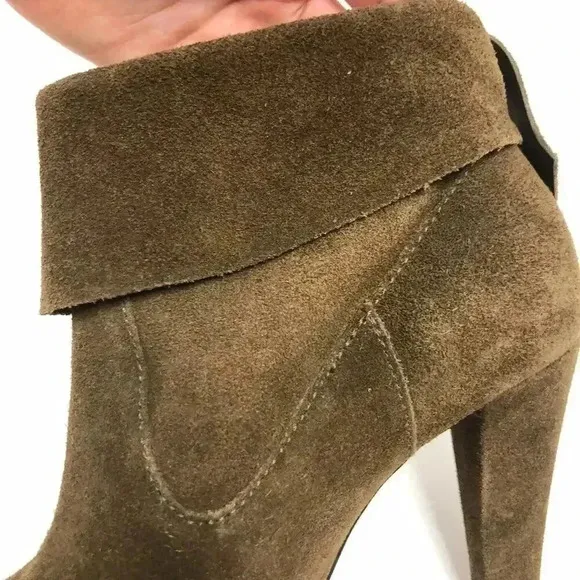 Schutz Brown Suede Heeled Foldover Heeled Booties Ankle Boots Women's Size 9