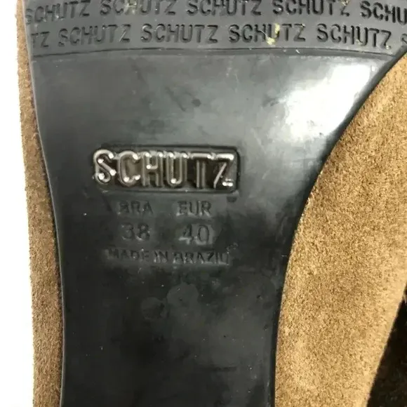 Schutz Brown Suede Heeled Foldover Heeled Booties Ankle Boots Women's Size 9