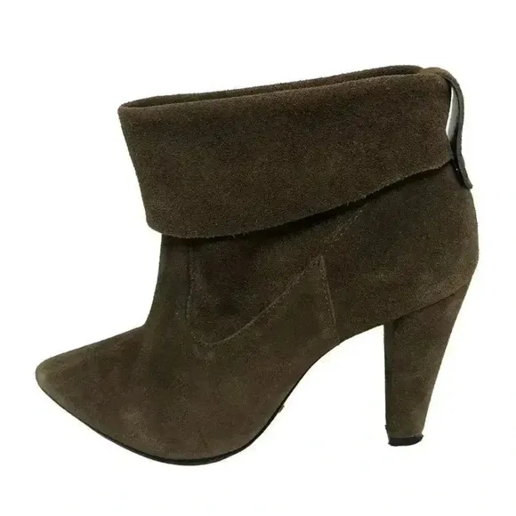 Schutz Brown Suede Heeled Foldover Heeled Booties Ankle Boots Women's Size 9