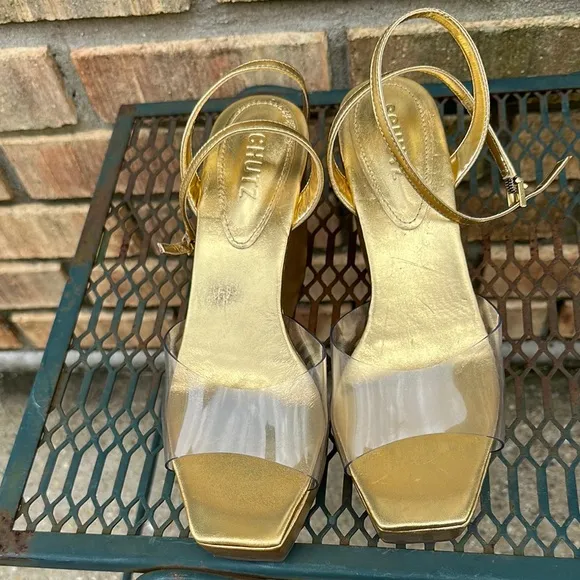 Schutz Divany Platform Wedge Sandal Women’s Gold Wedge Sandals size 8.5B