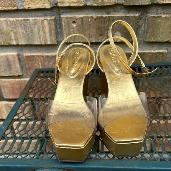 Schutz Divany Platform Wedge Sandal Women’s Gold Wedge Sandals size 8.5B