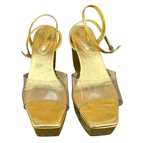 Schutz Divany Platform Wedge Sandal Women’s Gold Wedge Sandals size 8.5B