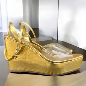 Schutz Divany Platform Wedge Sandal Women’s Gold Wedge Sandals size 8.5B