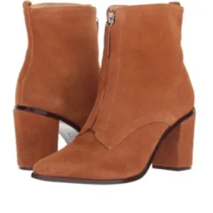 SCHUTZ Nayra Ankle Booties Boots Wood Color Suede Leather Dust Bag Size 8.5 NIB