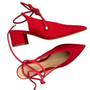 Schutz Red Suede Slingback Ankle Strap Block Heel Sandal Sz 7 ~ NEW