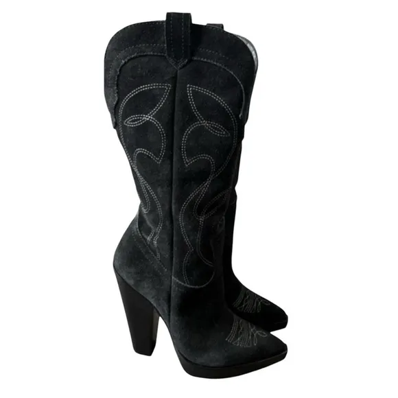 Schutz Suede Meggy Western Boots Black Size 9