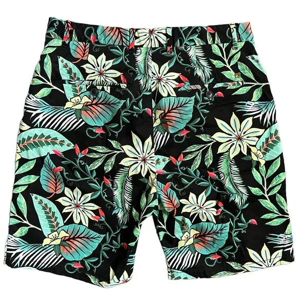 SCOTCH AND SODA BLACK/GREEN TROPICAL PALM PRINT CHINO DRESS SHORTS