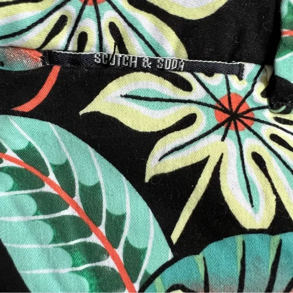 SCOTCH AND SODA BLACK/GREEN TROPICAL PALM PRINT CHINO DRESS SHORTS
