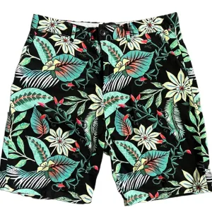 SCOTCH AND SODA BLACK/GREEN TROPICAL PALM PRINT CHINO DRESS SHORTS