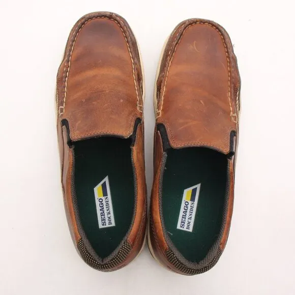 Sebago Dockside Men's US 10.5 M Brown Leather Slip On Casual Shoes Loafers