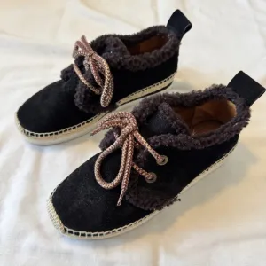See by Chloe 37 Black Suede Shearling Espadrille Sneakers Shoes US 6.5