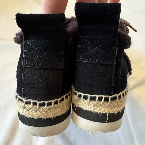 See by Chloe 37 Black Suede Shearling Espadrille Sneakers Shoes US 6.5