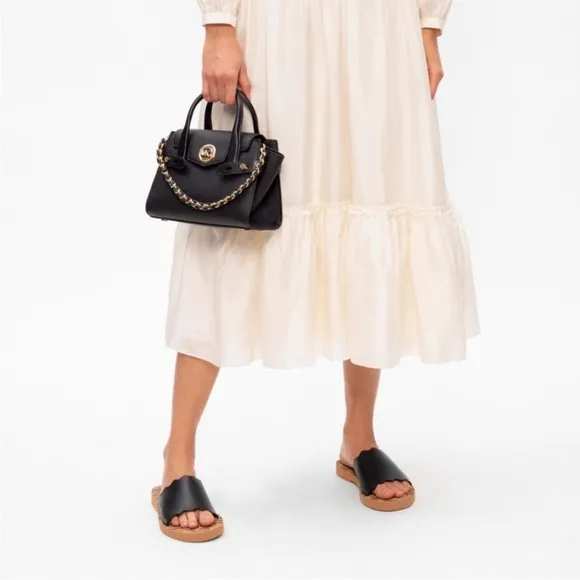 See By Chloe Essie Slip On Slide Logo Black Leather Wavy Scallop Sandal Size 39