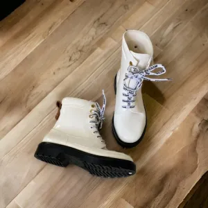See by Chloe Florrie rain boots white black rubber leather lace up logo
