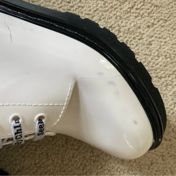 See by Chloe Florrie rain boots white black rubber leather lace up logo