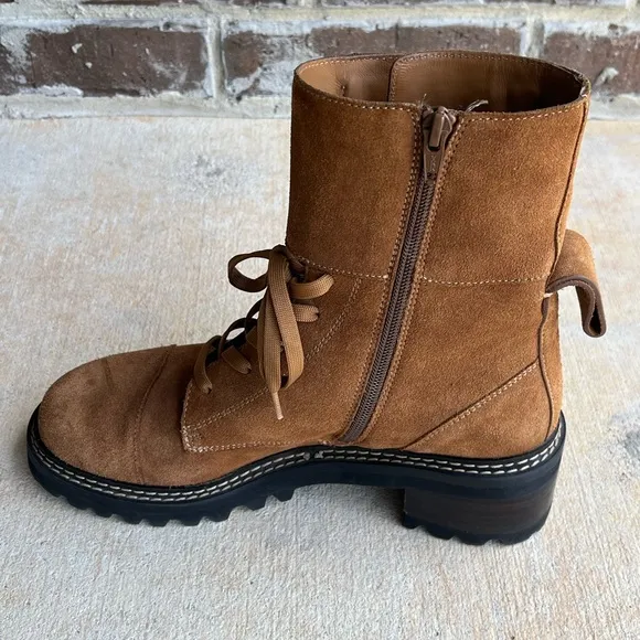 See by Chloe Mallory Leather Buckle Strap Ankle Combat Boots Sz 39/9 - Tan Brown
