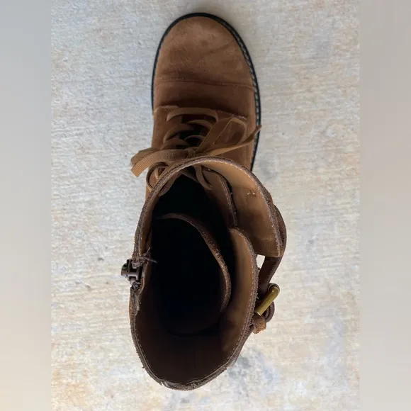See by Chloe Mallory Leather Buckle Strap Ankle Combat Boots Sz 39/9 - Tan Brown