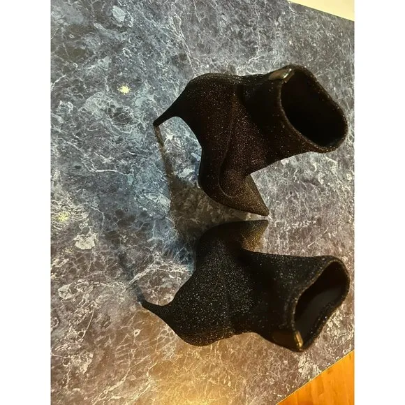 Sergio Rossi Pointed Glitter Ankle Boots Heels Black Shoes EU 38.5/US 8.5 $695