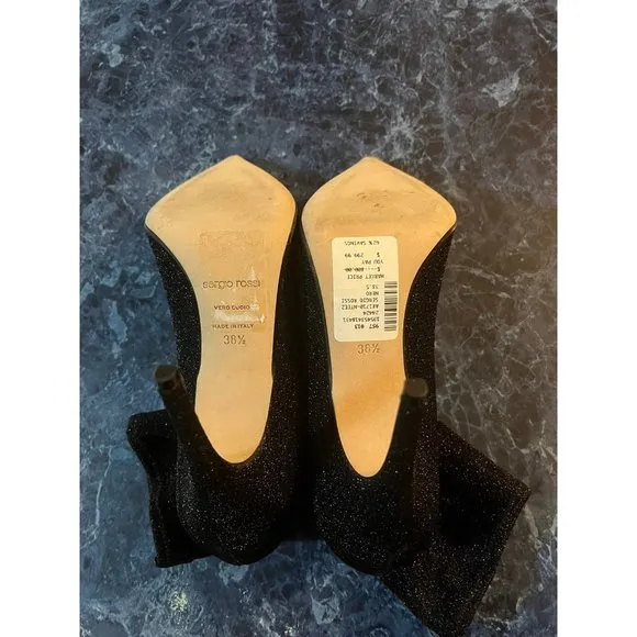 Sergio Rossi Pointed Glitter Ankle Boots Heels Black Shoes EU 38.5/US 8.5 $695