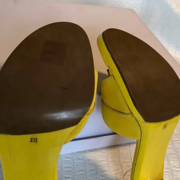 Sergio Rossi yellow suede slide sandals 37.5