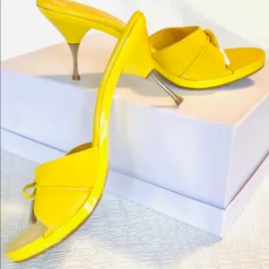 Sergio Rossi yellow suede slide sandals 37.5