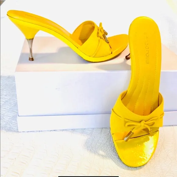 Sergio Rossi yellow suede slide sandals 37.5