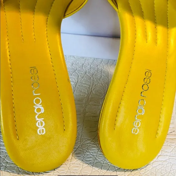 Sergio Rossi yellow suede slide sandals 37.5