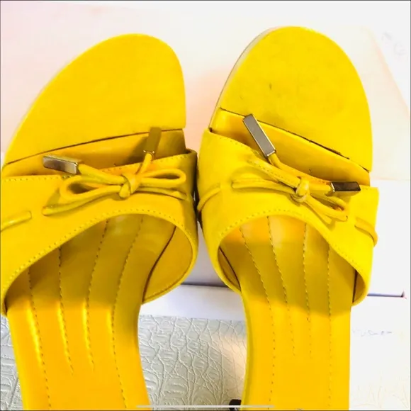 Sergio Rossi yellow suede slide sandals 37.5